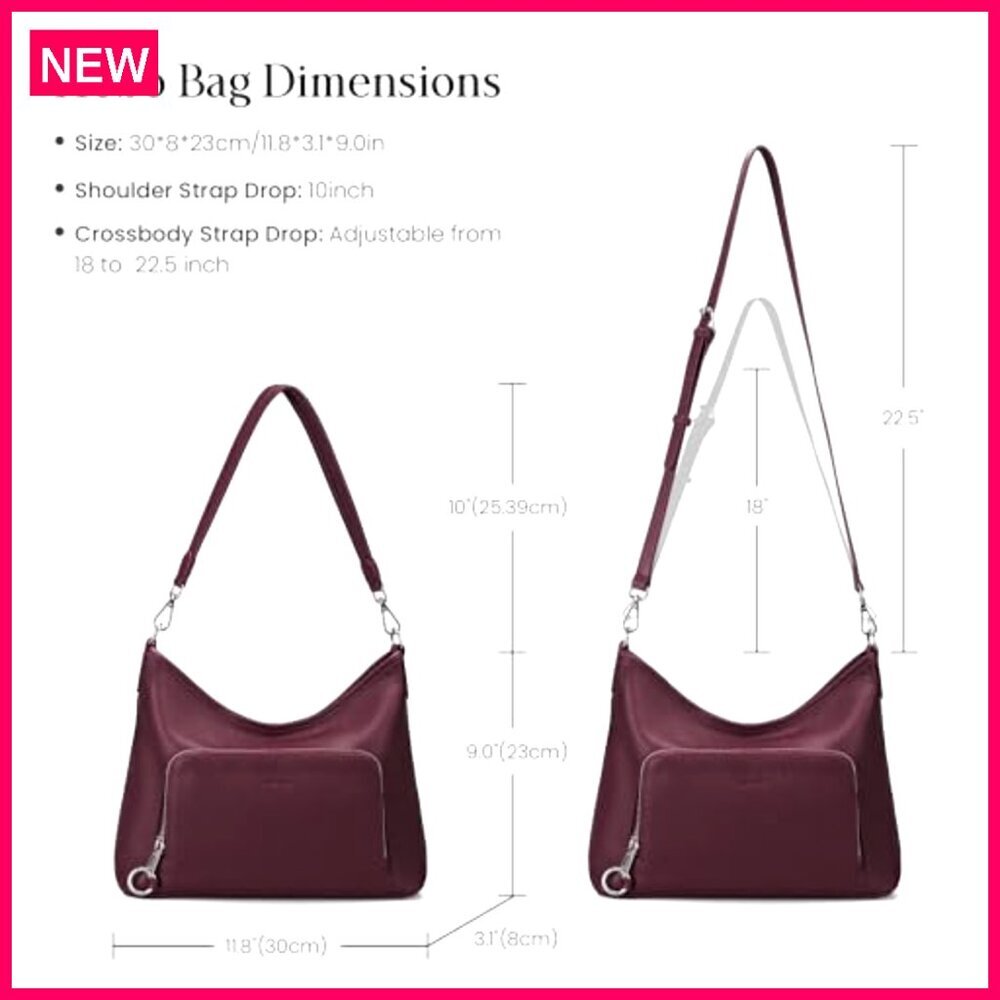 Genuine Leather Hobo Bag with RFID Wallet, Anti-Theft, Convertible Crossbody - Picture 8 of 8